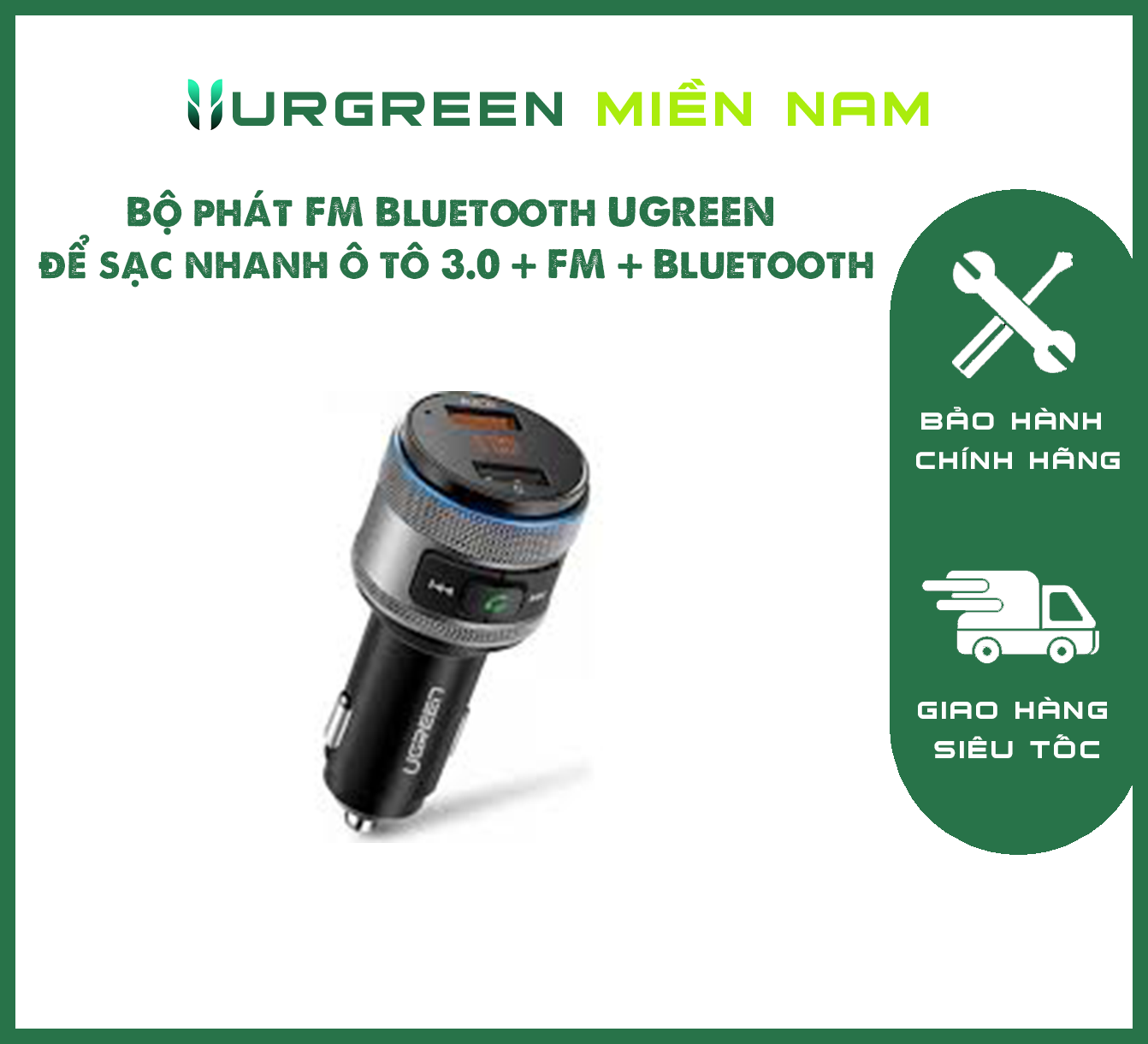 Bộ phát FM Bluetooth UGREEN để sạc nhanh ô tô 3.0 + FM + Bluetooth 4.2 (Đen / Xám) 60283